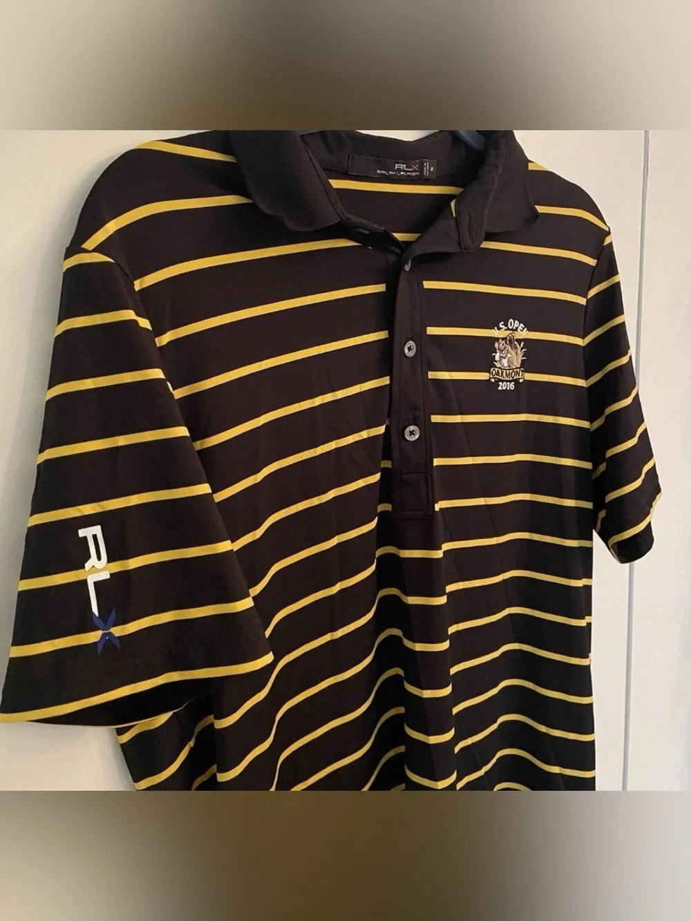 RLX Ralph Lauren Men’s Golf Shirt Polo Medium Oakmont 2016 US Open Black/Yellow